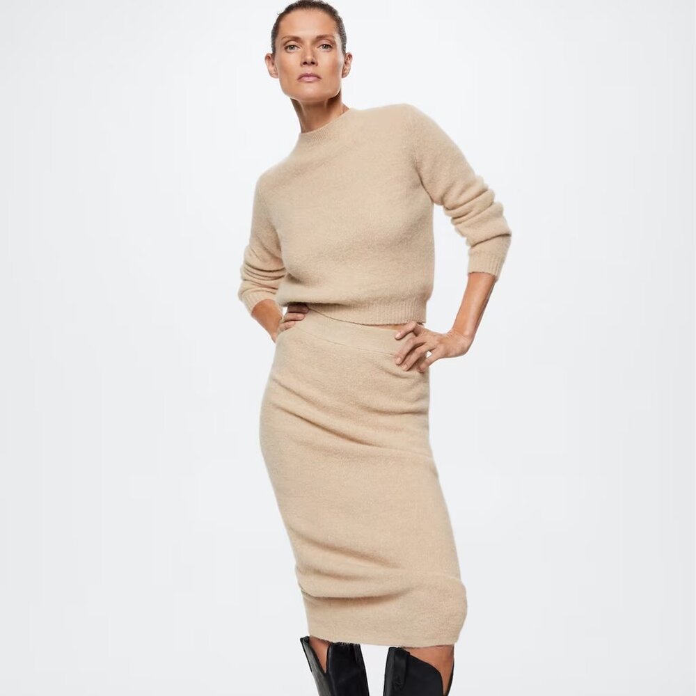 Mango knit pencil skirt in sand size M